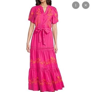 Calessa Embroidered V-Neck Maxi Dress